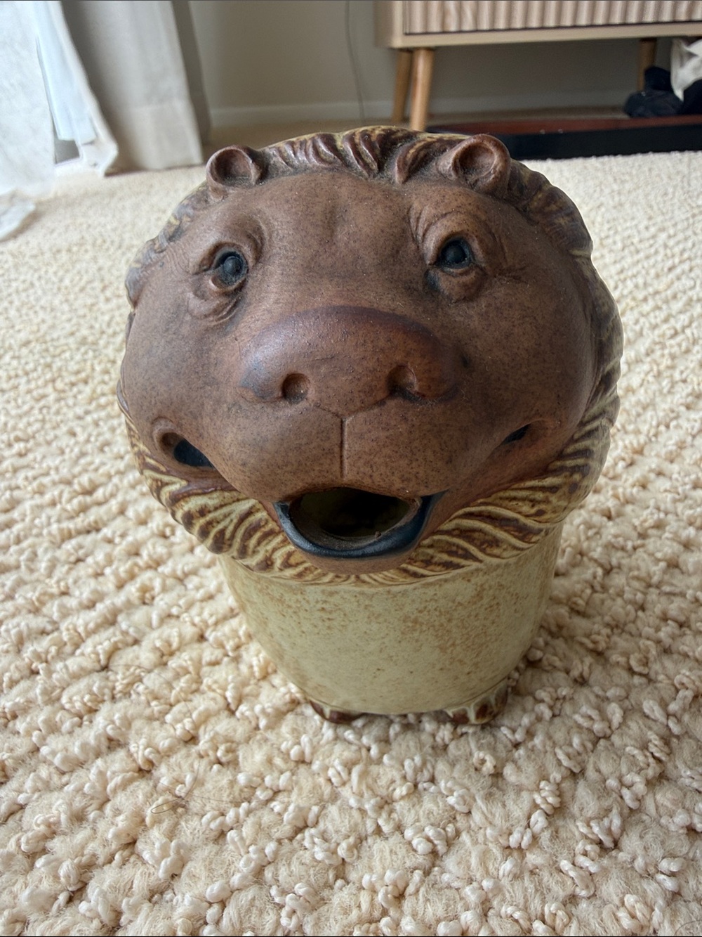 LION UCTCI Stoneware Pitcher Art Pottery Japan Vintage